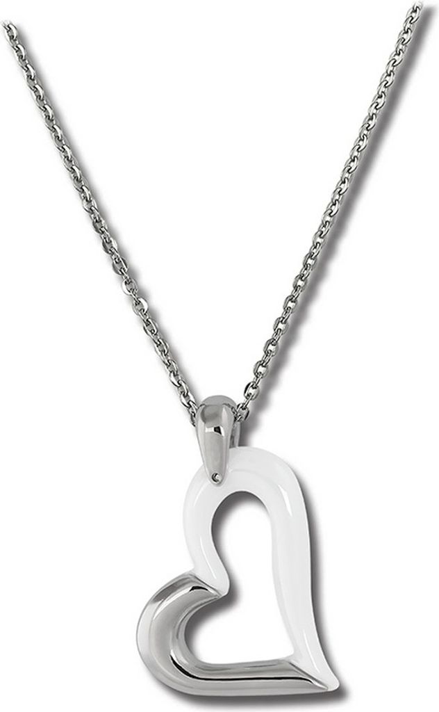 Amello Damen Halskette Edelstahl Keramik 50cm Herz Schmuck Produktbild 