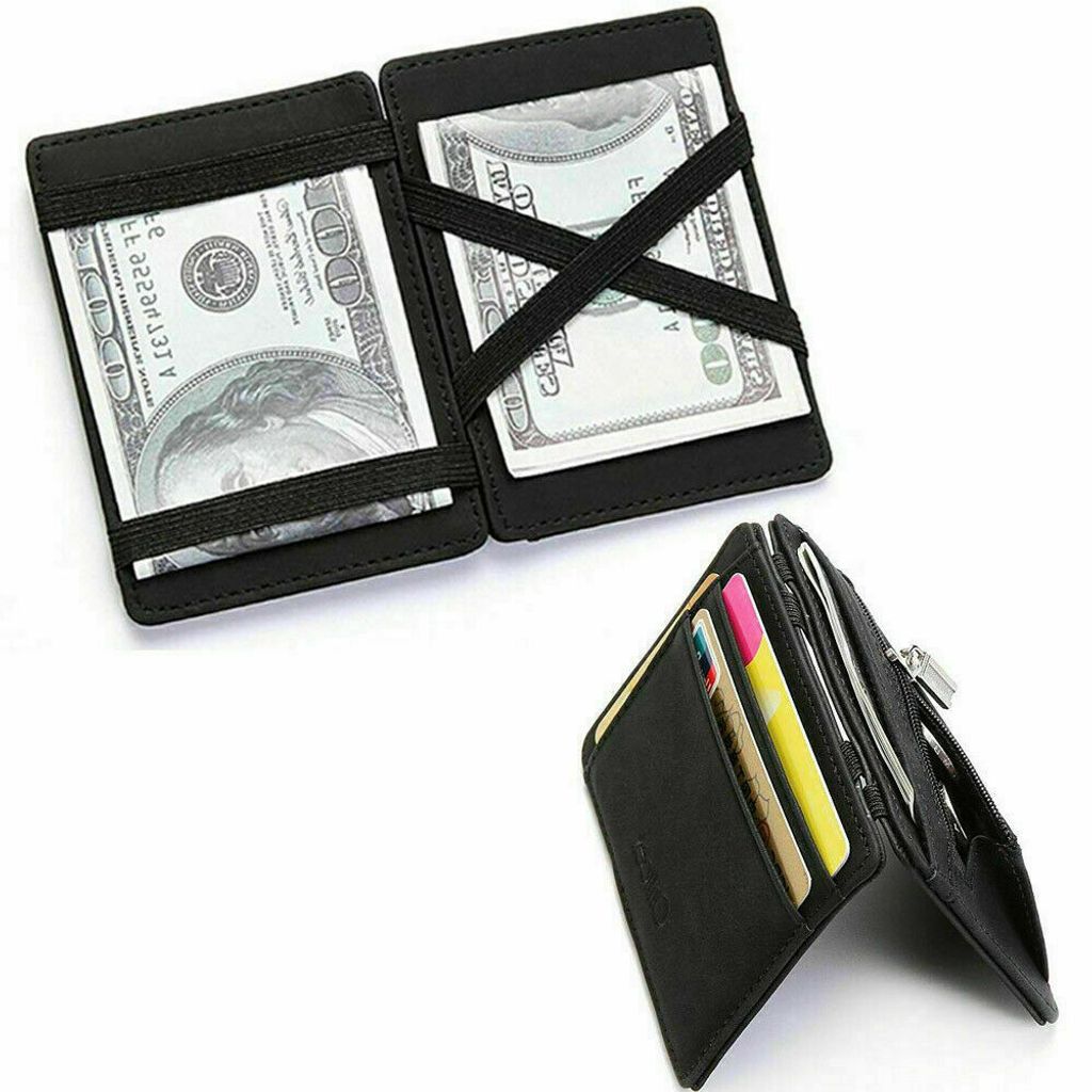 Design Magic Wallet mit Münzfach und RFID Magische Geldtasche als Geschenk für Herren in Braun NFC Schutz Slim Wallet für Herren mit innovativen Magic-Trick Mini Wallet mit RFID Blocker 
