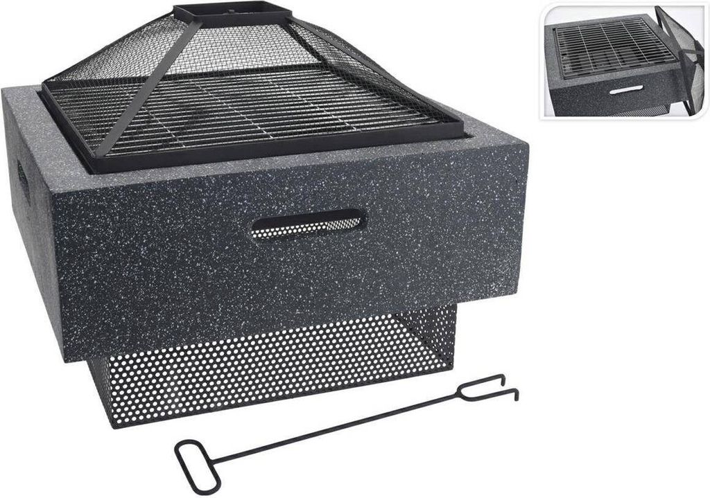 ProGarden Feuerschale mit Grillrost Quadratisch Grau 52,5x52,5x18,5 cm