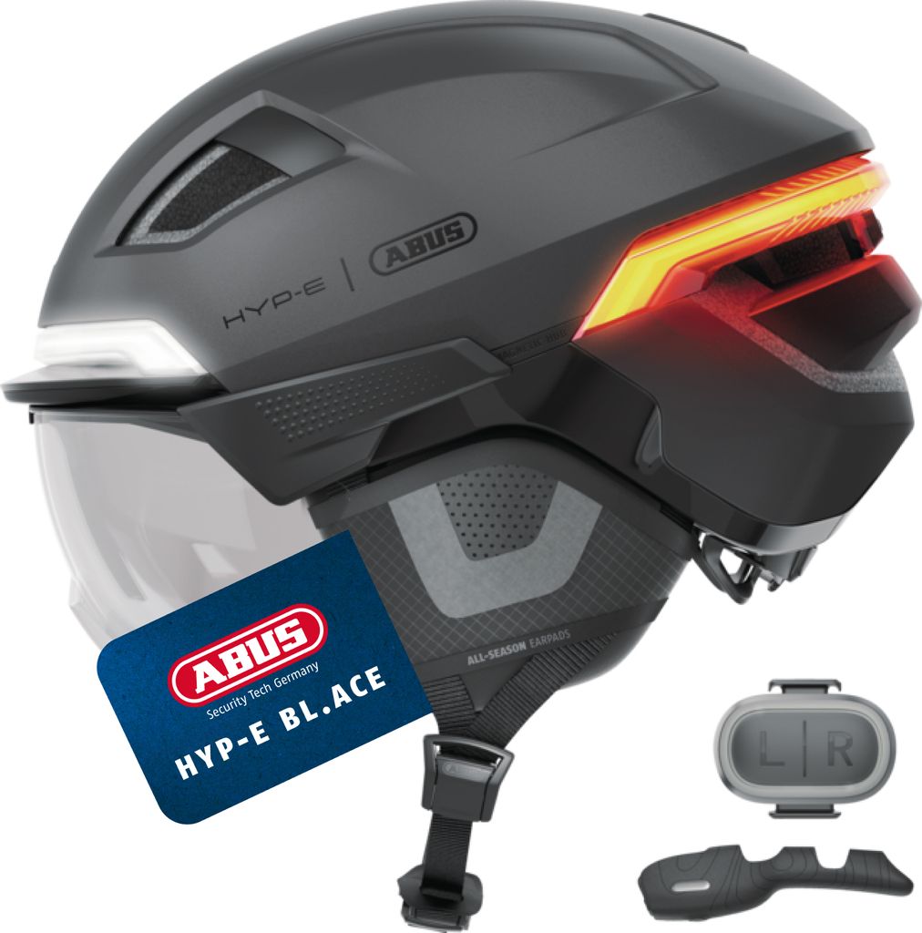 ABUS Fahrradhelm HYP-E B.LACE - mit Front-, Rück- und Produktbild 