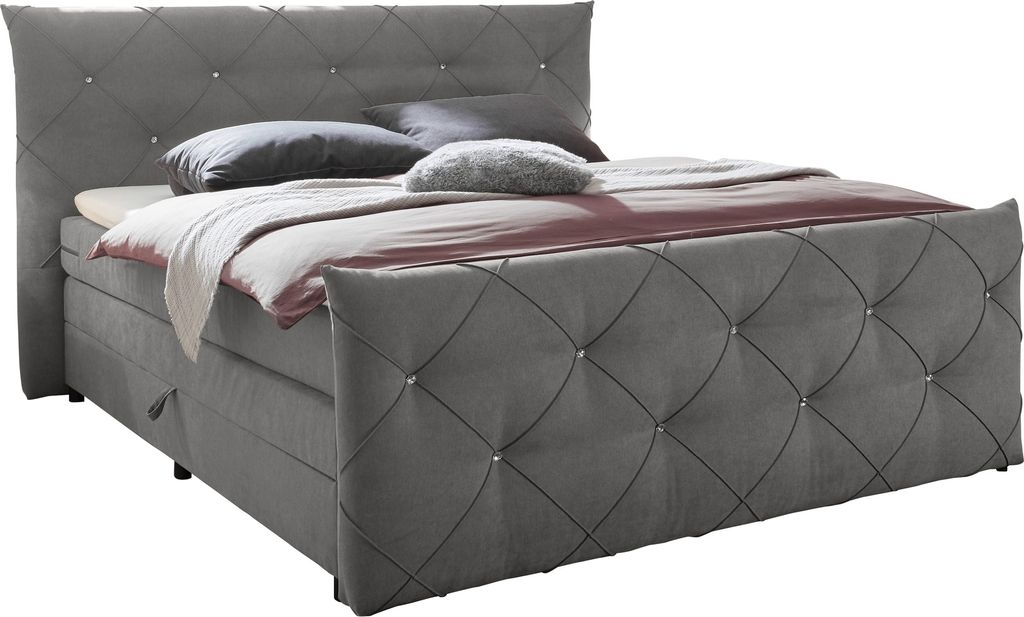 Boxspringbett >Villano< Liegefläche 180x200cm, GEL-Topper, Dark Grey - 231x203x114 (LxBxH)