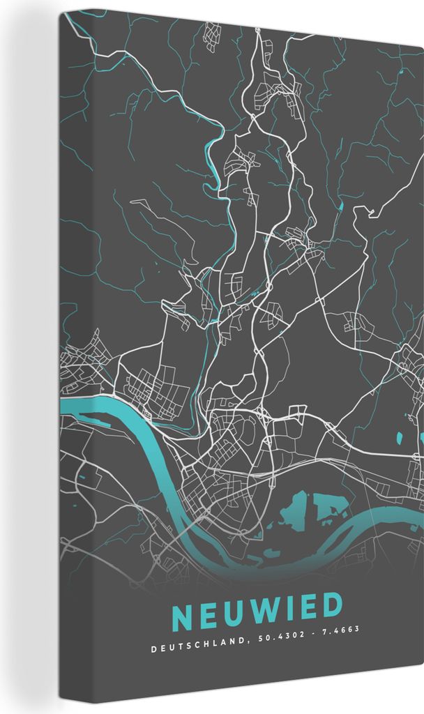 OneMillionCanvasses - Leinwandbilder - 90x140 cm, Blau - Deutschland - Karte - Stadtplan - Neuwied, Wandbilder Kunstdruck Wanddekoration - Foto a...
