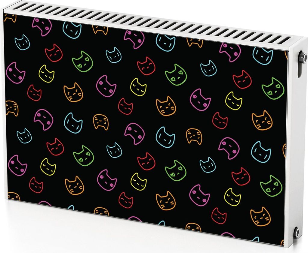 Neonkatzen – Magnetische Heizkörperabdeckung – 90x60 cm – Magnet Heizkörperabdeckung – 3D Würfel – Heizkörperverkleidung – Magnetis...