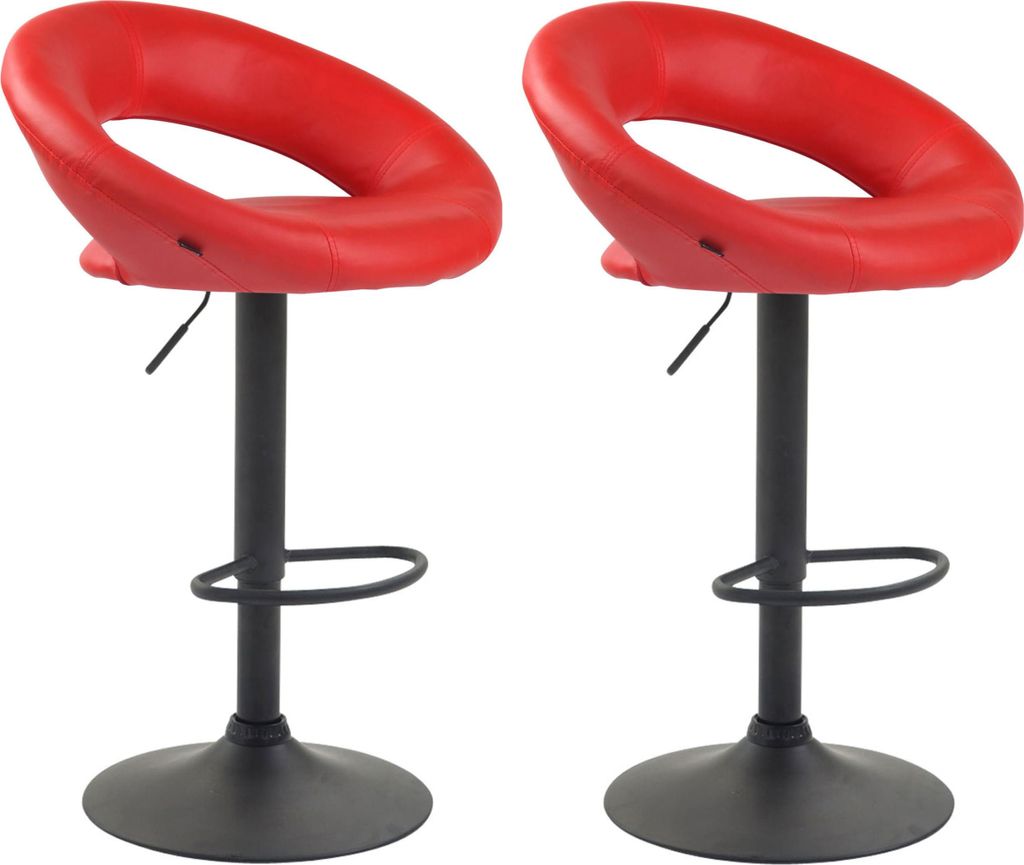 2er Set Barhocker MEKIM - Kunstleder Rot 53x47x80 cm Schwarz | Barstuhl Höhenverstellbar Mit Lehne Drehbar Tresenhocker Tresenstuhl Kneipenhocker