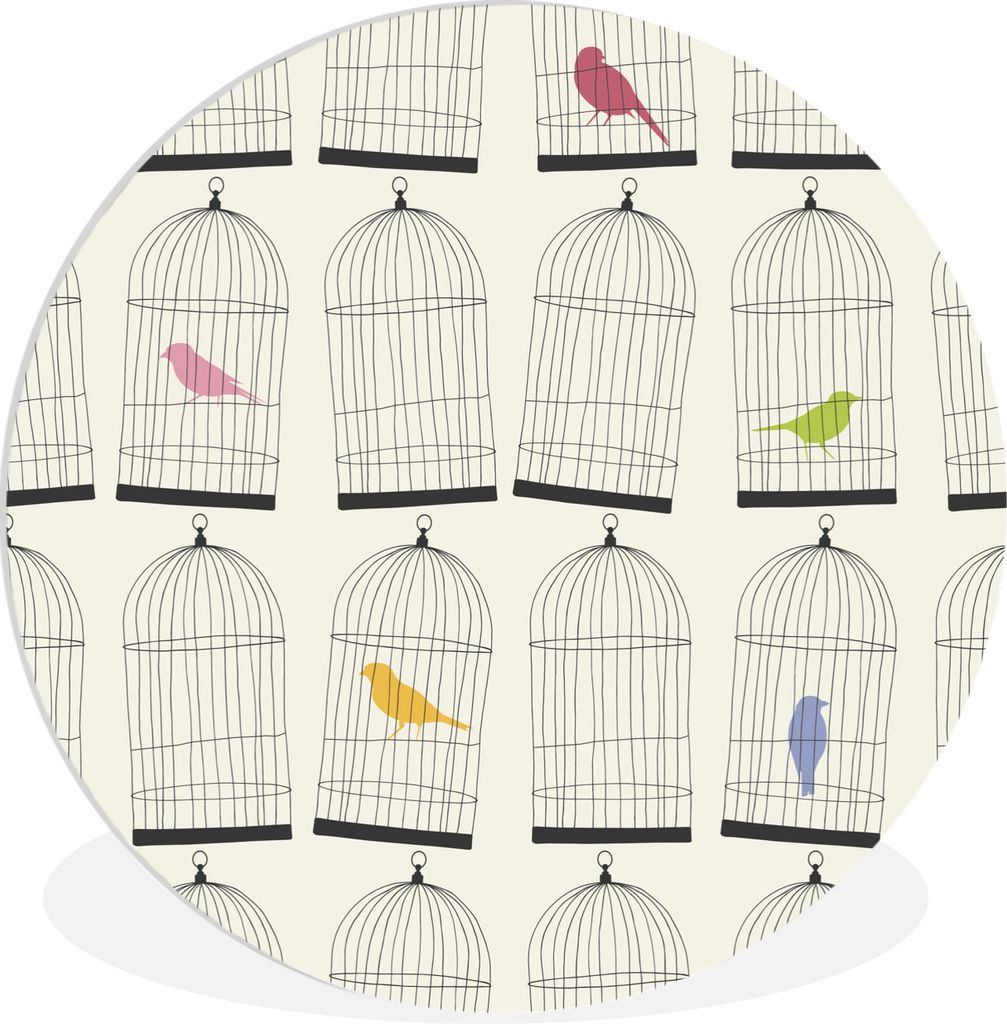 MuchoWow Rundes Wandbild - Runde Bilder Vogel - Käfig - Muster Ø 60 cm Kreis Wanddekoration Kunststoff - Wandkreis - Wandschmuck - Wand Kreis -...