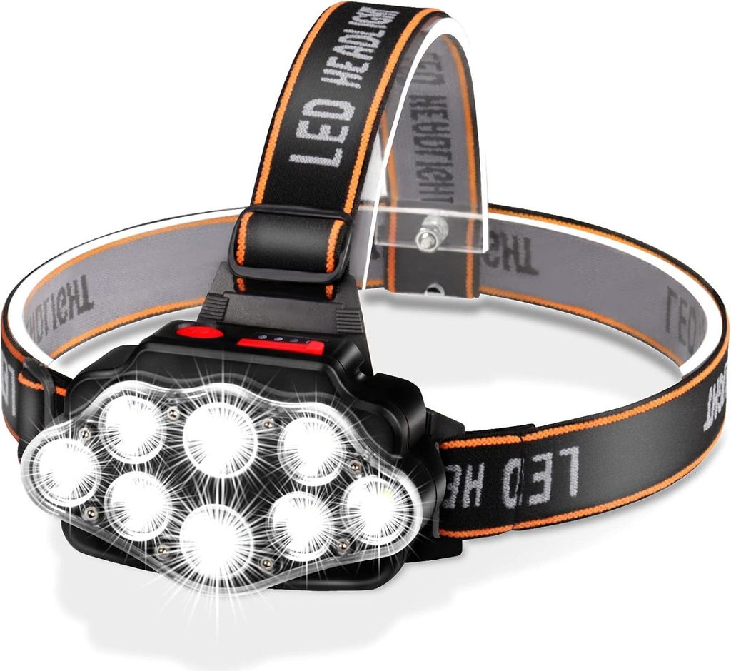Stirnlampe, superhelle 8-LED-Stirnlampe, wiederaufladbar über USB, wasserdicht, verstellbar, für Camping, Angeln, Höhlenforschung, Joggen und Wa...
