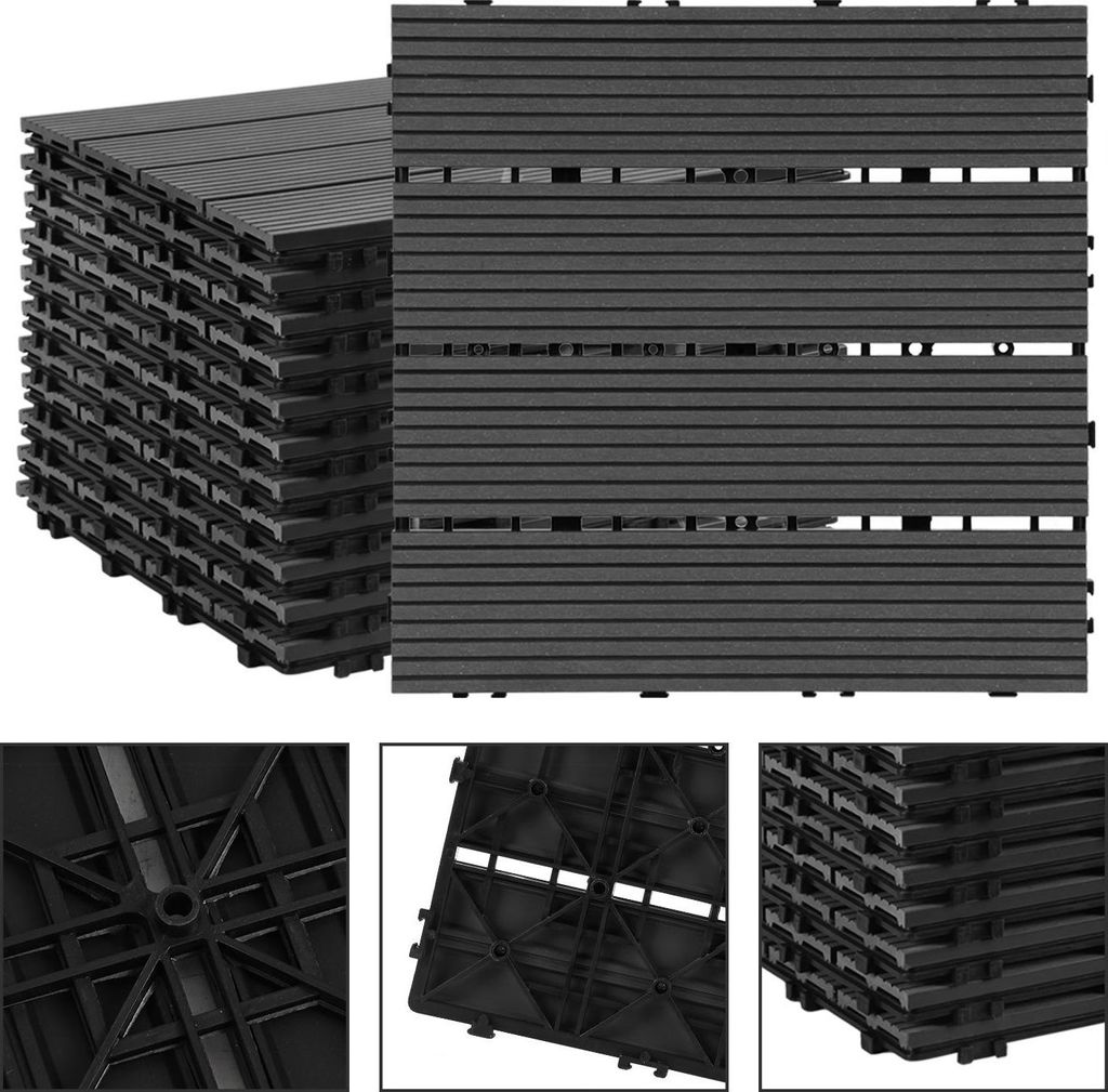 Faziango Terrassenfliesen 3m² Holzfliesen 30x30 cm 33 Stück Anthrazit für Terrasse Balkon Terrassenfliesen Holz Fliesen mit Klicksystem