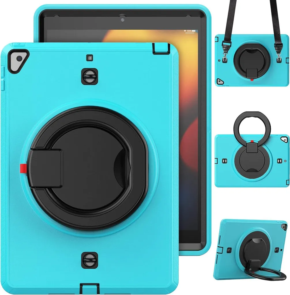Cover iPad 10.2 Turchese per Bambini e Scuola - Con Tracolla e Stand