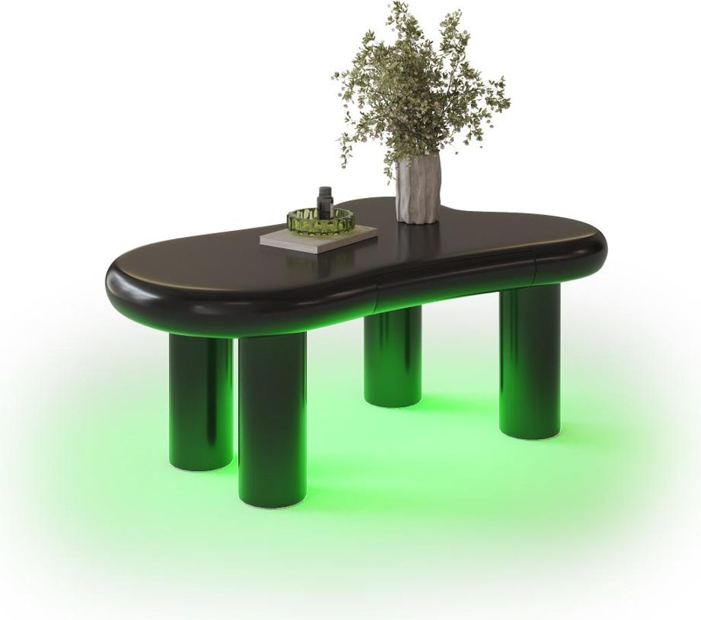 AIORBER Couchtisch in Wolkenform, 16-farbige LED-Beleuchtung, Schublade, Modern, Stauraum, 98×65,5×40cm, Schwarz
