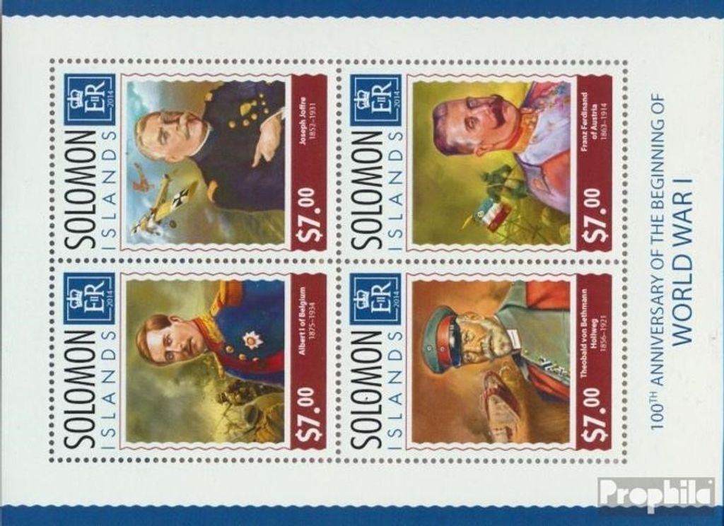 Briefmarken Salomoninseln 2014 Mi 2522-2525 Kleinbogen (kompl. Ausg.) postfrisch Erster Weltkrieg