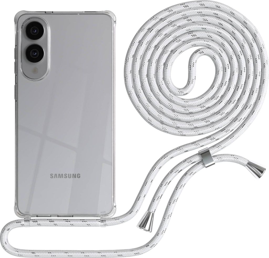 Samsung Galaxy S25 Edge Case Chain Set Eyelets White/Silver Clips Silver