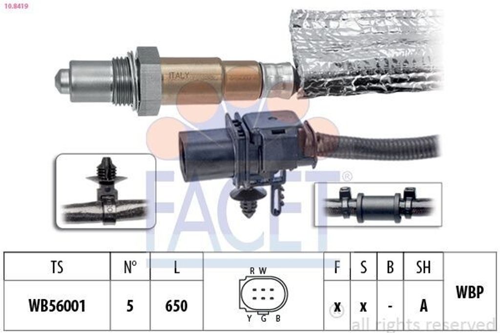 FACET Lambdasonde für VW Transporter V Bus (7HB, 7HJ, 7EB, 7EJ, 7EF, 7EG, 7HF, 7EC) Beheizt Planarsonde Breitband-Lambda-Sonde 650mm 10.8419
