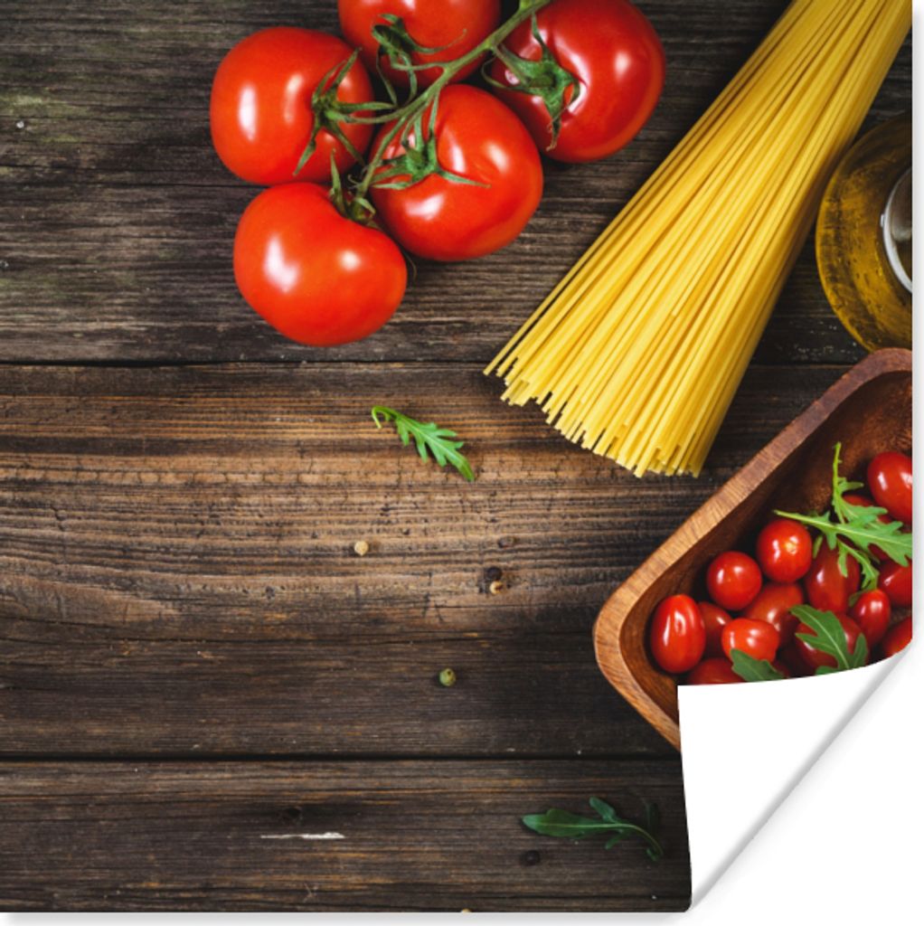 MuchoWow Poster Nudeln - Tomate - Küche 50x50 cm - Wohnzimmerdekoration