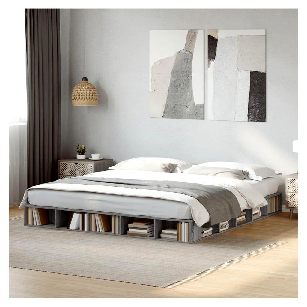 Bettgestell Grau Sonoma 200x200 cm Holzwerkstoff