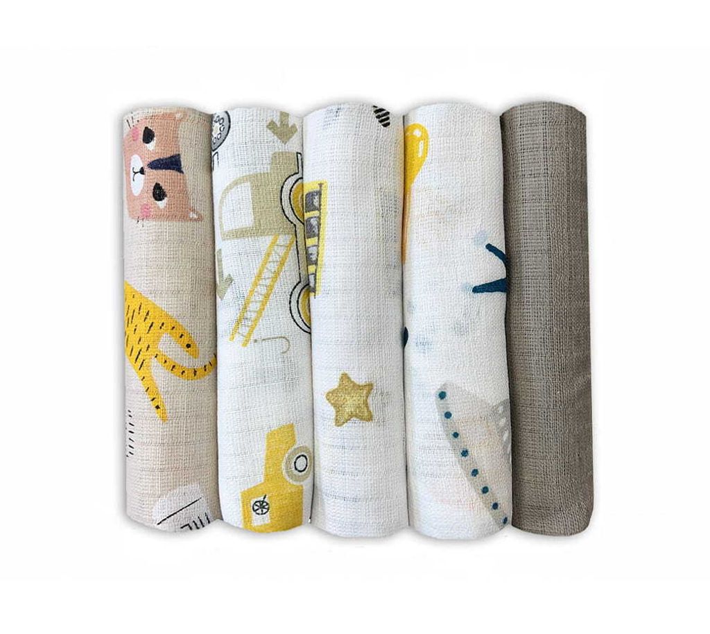 DOLCE SONNO Tetra-Stoffwindeln – 5 Stück – Bunte Windeln aus 100% Baumwolle – Spucktücher – Set 7