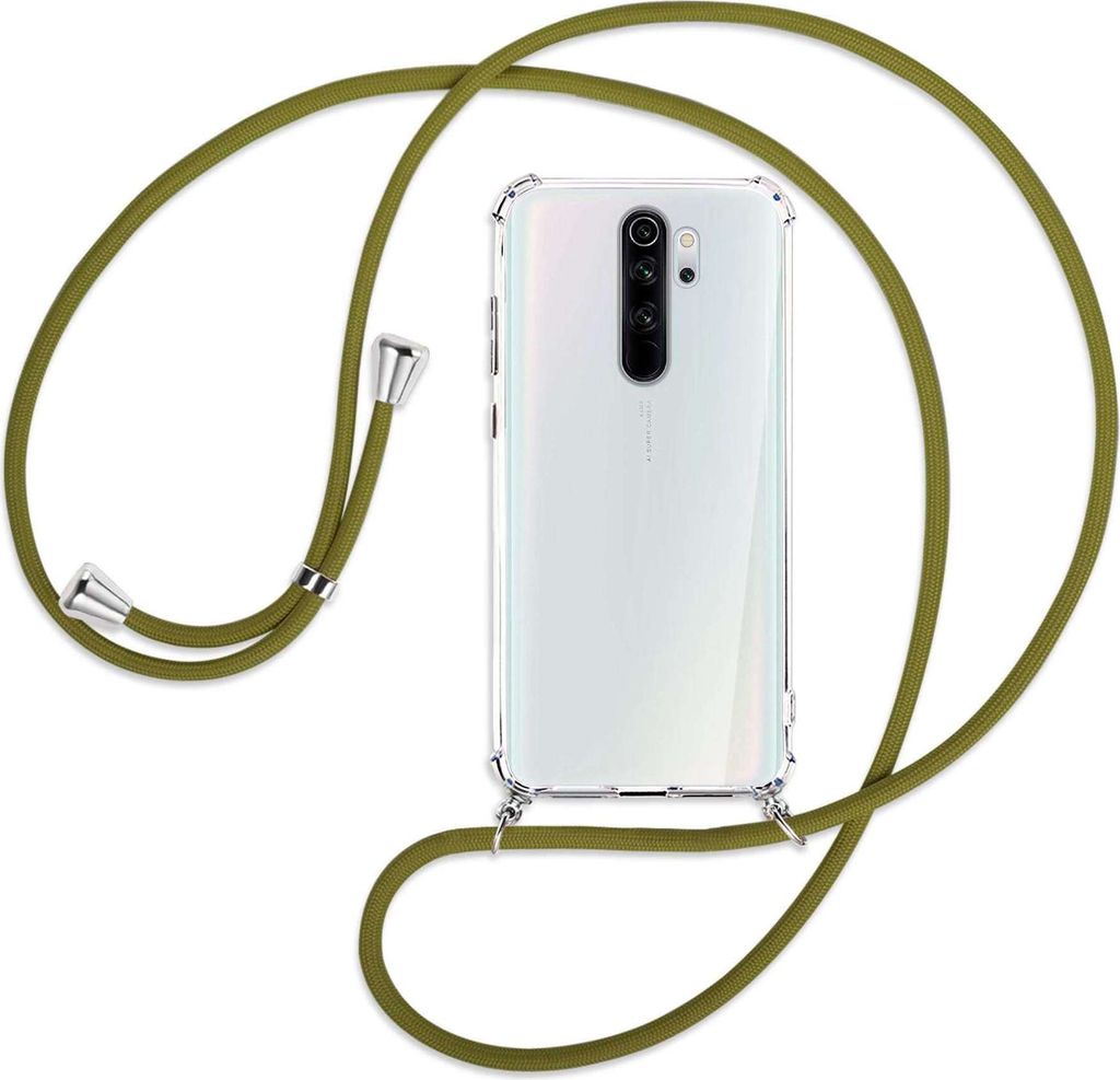 Handykette Backcover-Schutzhülle mit Band (Metall silberfarben) für Xiaomi Redmi Note 8 Pro - khaki