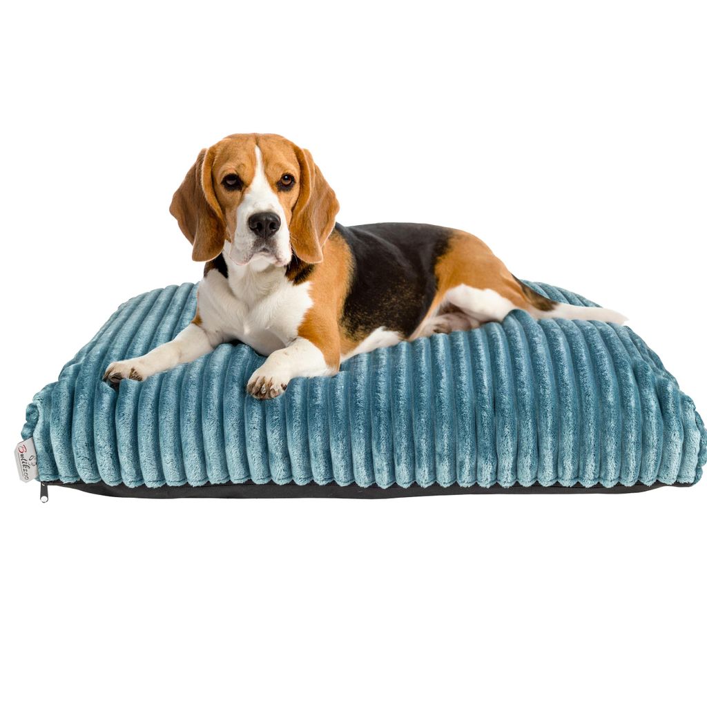 Boutique ZOO Hundebett XL 95x75 cm | Waschbares Hundekissen | Silikonfüllung | Wildlederoptik | Farbe: Petrolblau