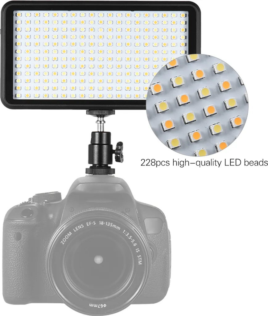 Solution Éclairage Vidéo Anti-Ombre pour Caméscope et DSLR - 228 Perles LED