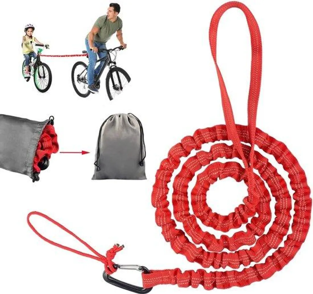 Corde de remorquage vélo enfant élastique rouge - Charge max 120 kg