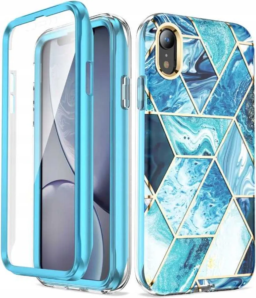 Custodia iPhone XR Blu Marmo 360 Gradi Rugged & Chic per iPhone XR