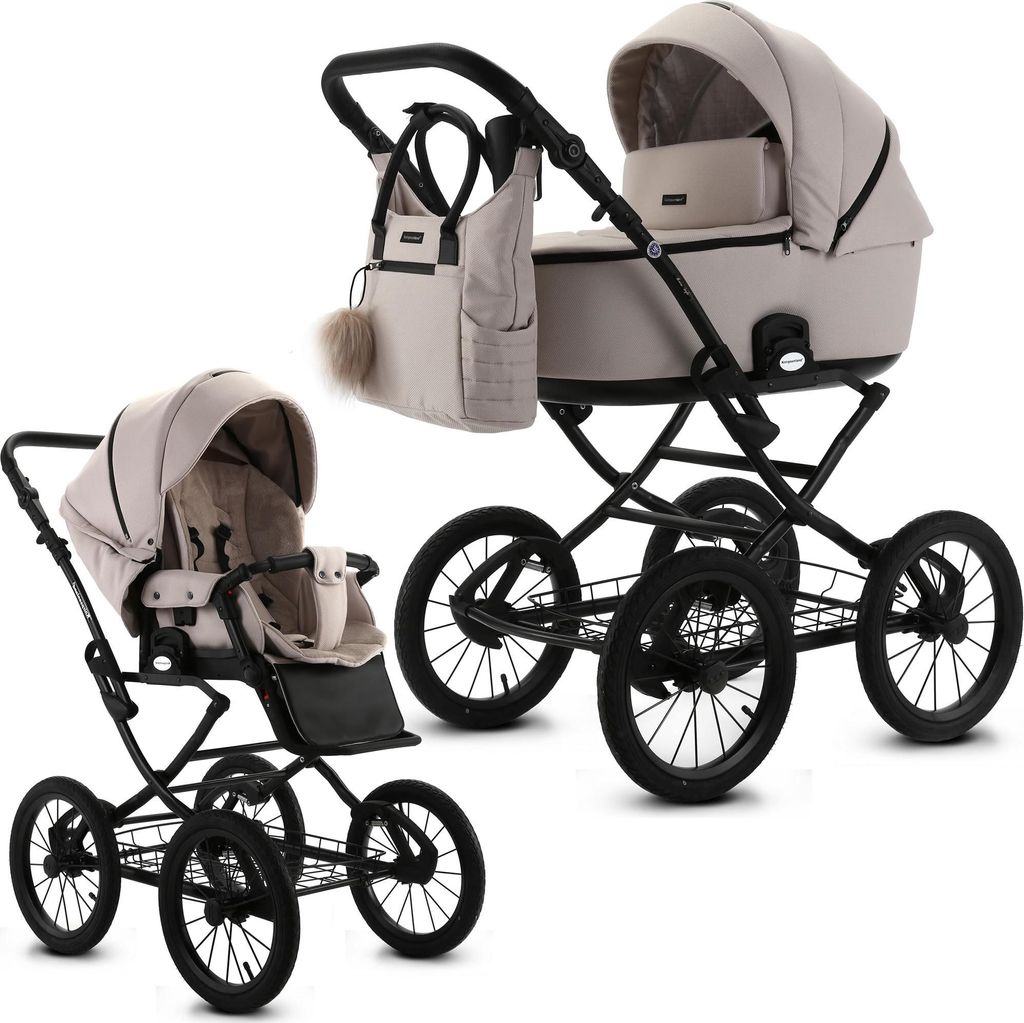 Knirpsenland Retro Style 2.0 Kombi Kinderwagen mit Babywanne und Sportwagenaufsatz 2in1 Beige