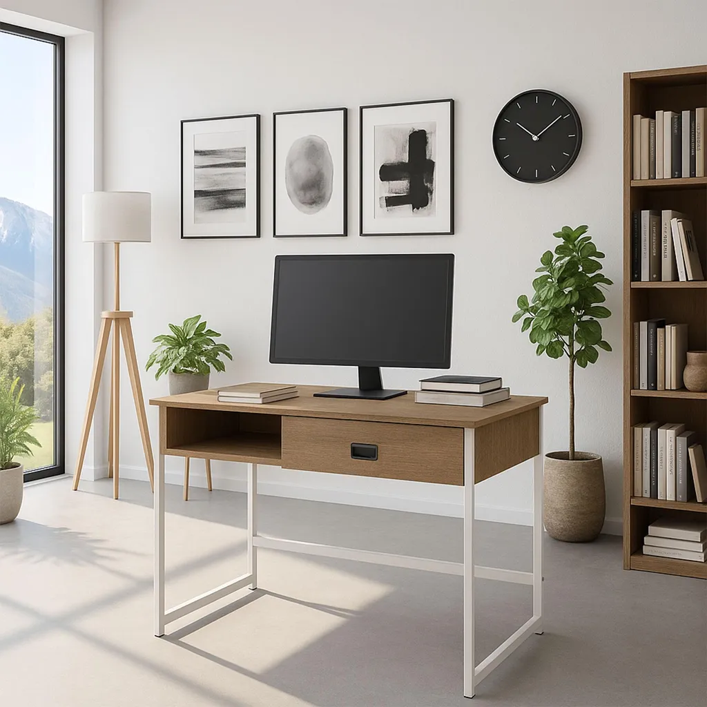 Bureau de Télétravail Style Industriel Chêne avec Rangement Intégré 110cm - 2