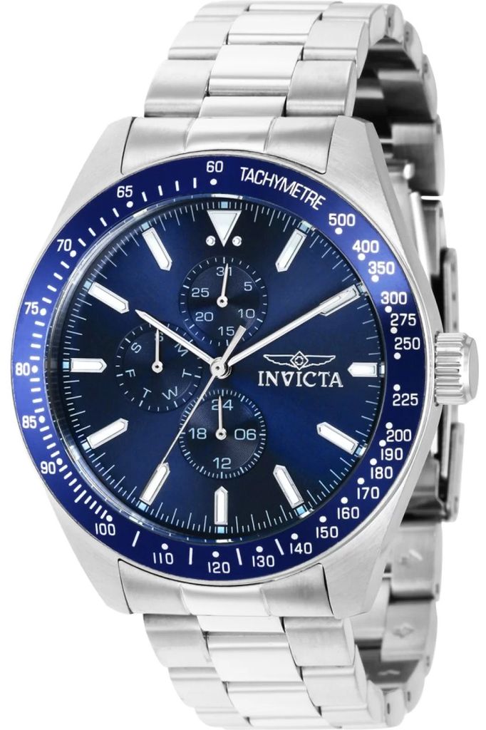 Invicta Aviator 38965 Herren uhr - Wasserdicht - Analog - Quarzuhrwerk - Edelstahl mit blauen zifferblat - 45mm