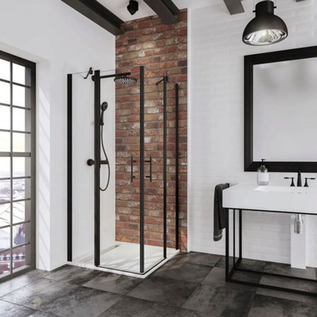 Eckeinstieg mit Drehtür SCHULTE Alexa Style 2.0 ExpressPlus 80 x 80 cm Profil schwarz Klarglas schmutzabweisende Glasbes