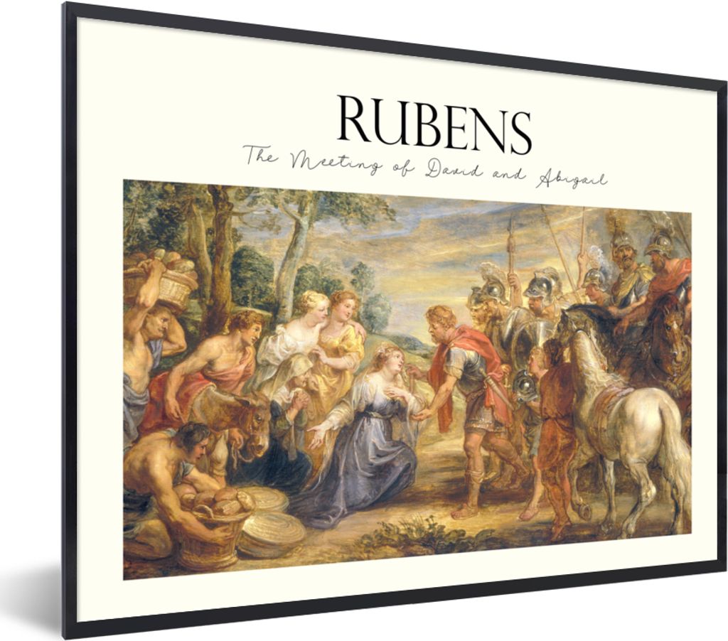 MuchoWow Gerahmtes Poster Die Begegnung von David und Abigail - Peter Paul Rubens 80x60 cm - Poster mit Schwarzem Bilderrahmen Wandposter Rahmen ...