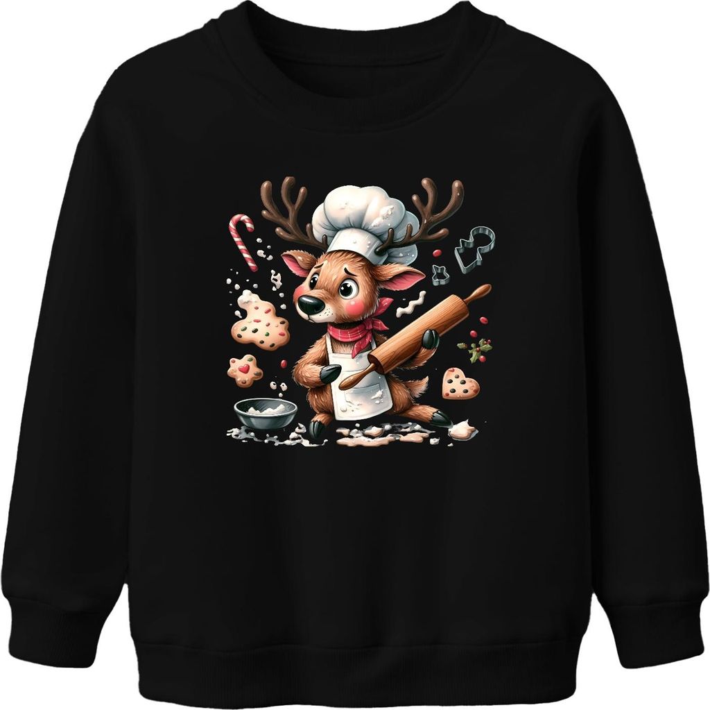 Weihnachtsrentier Bäcker Kekse Backen Lebkuchen süß Weihnachten Uni Kinder Sweatshirt Pullover, Schwarz, 152