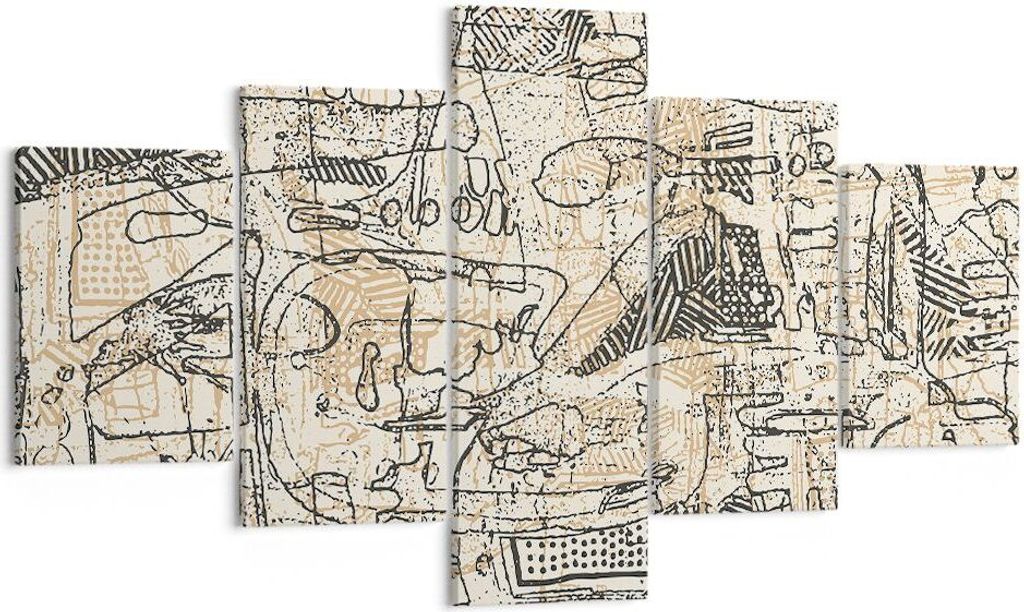Bild auf Leinwand - Leinwandbild - 5 Teile - Graffiti Kritzeleien Zeichnen - 125x70cm - Wand Bild - Wanddeko - Wandbilder - Leinwanddruck - Bilder ...