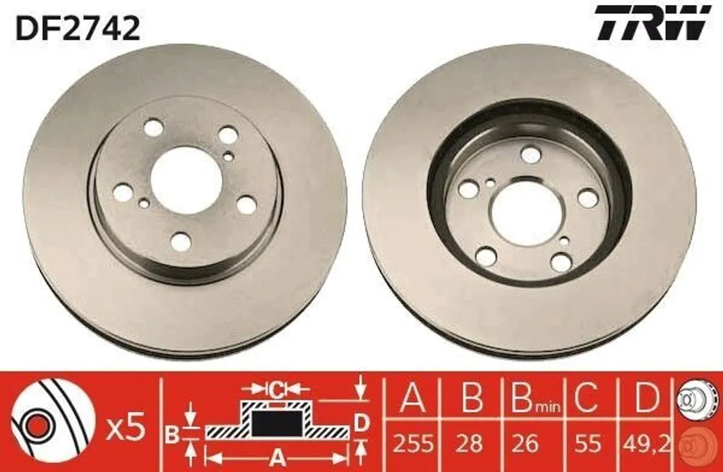 TRW DF2742 Disque de Frein pour Toyota Carina E T19 - Référence OE 43512