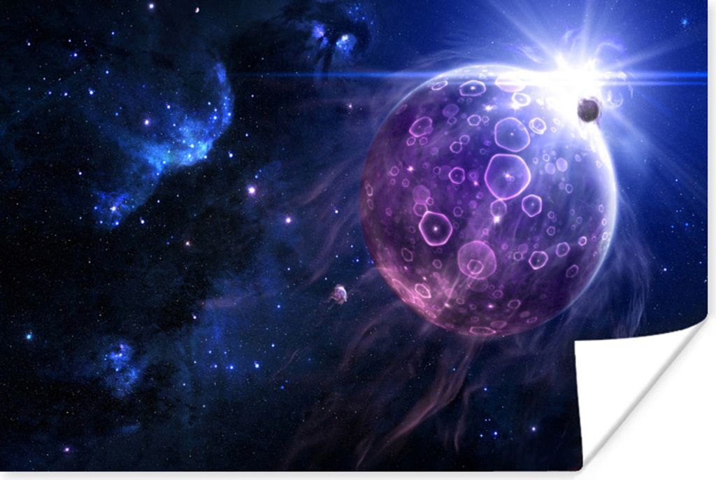 MuchoWow Poster Planeten - Sterne - Mond 60x40 cm - Schlafzimmerdekoration