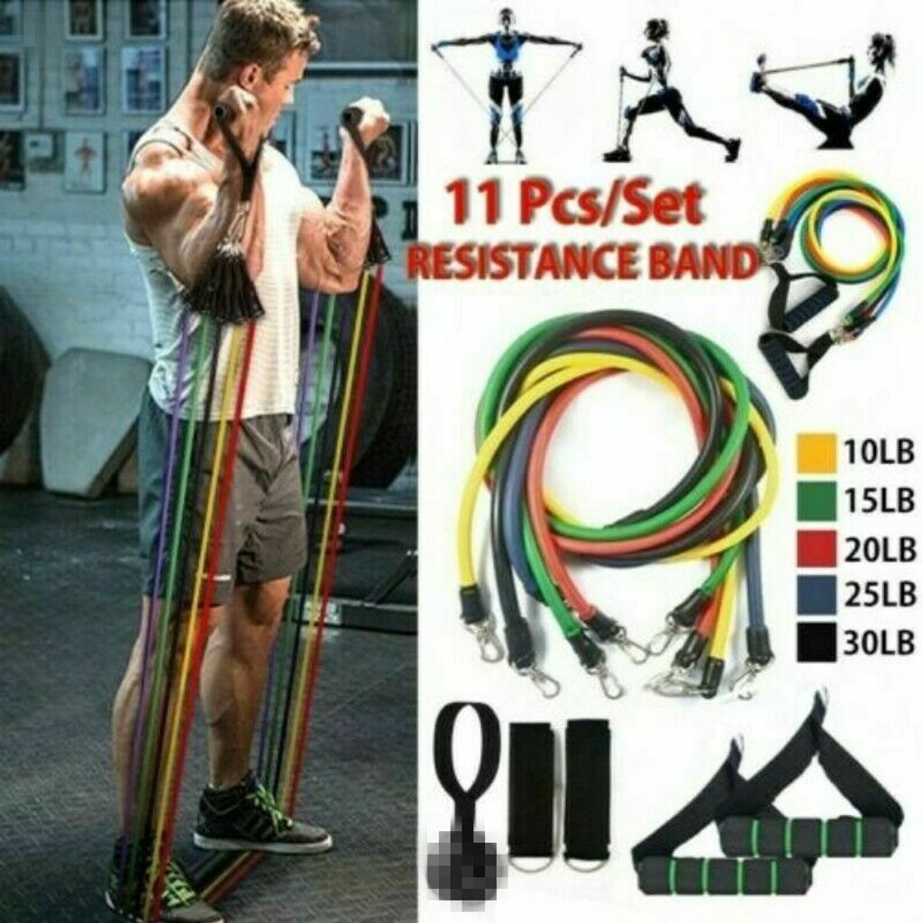 11 Stück Zugseil Fitness Elastic Band Resistance Belt Set Workout Ausrüstung DE 