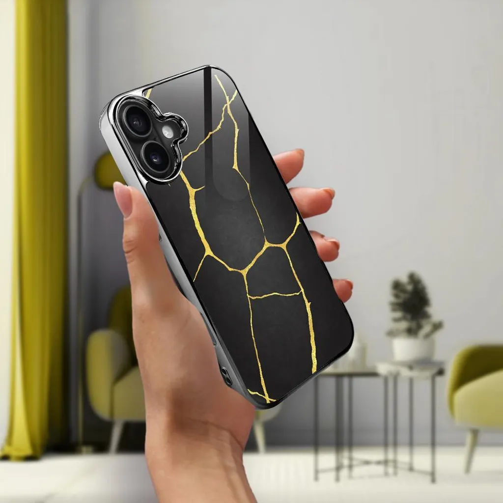 Coque iPhone 16 Plus en porcelaine noire et verre Kintsugi - 6
