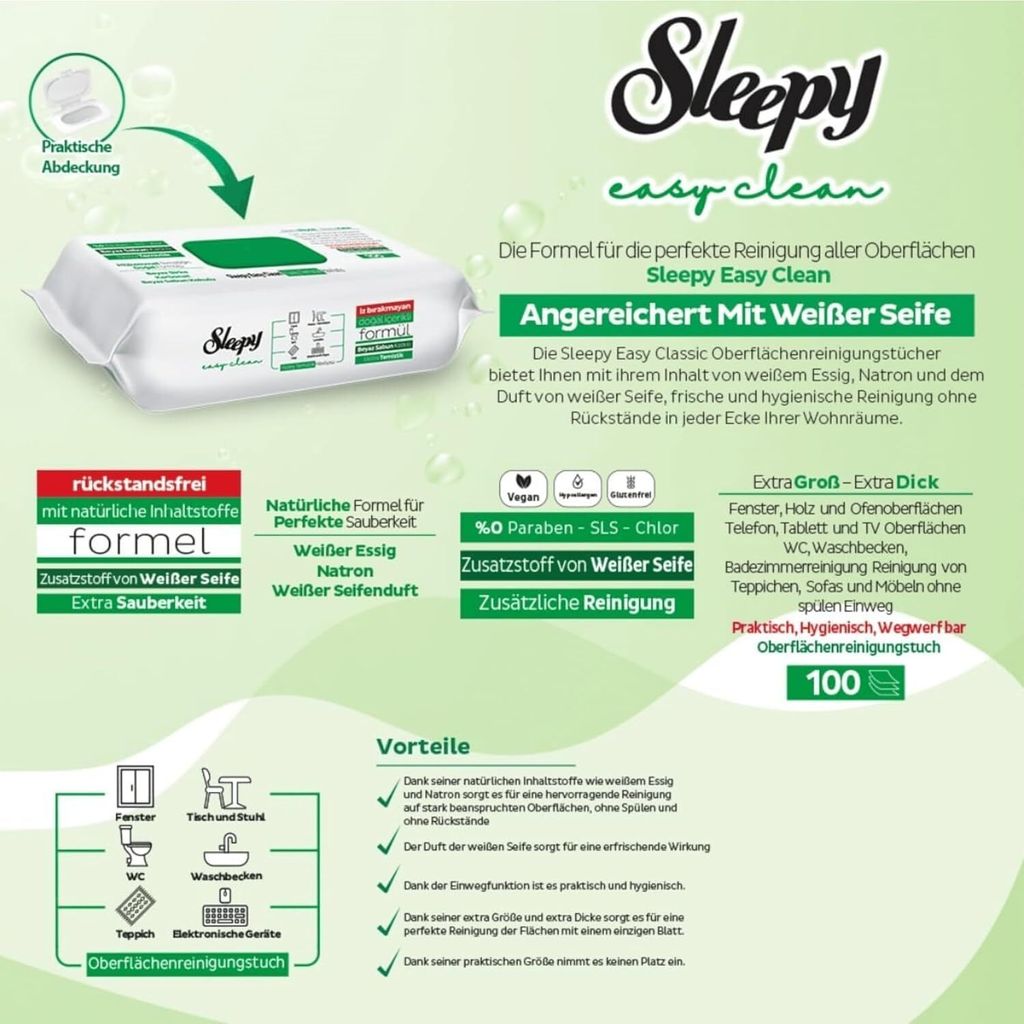Sleepy Feuchttücher Easy Clean 100 Tücher Grün Reine weiß Produktbild 4