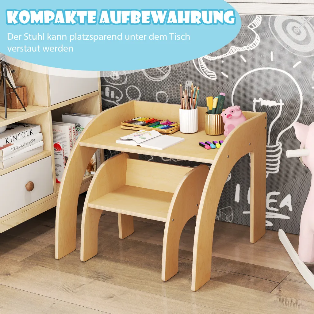 Table Enfant avec Bords Arrondis et Large Plateau en Bois Robuste Blanc - 7