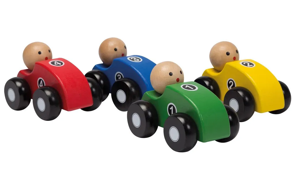 Voitures de course en bois incassables - Set de 4 pour jeu sans risque