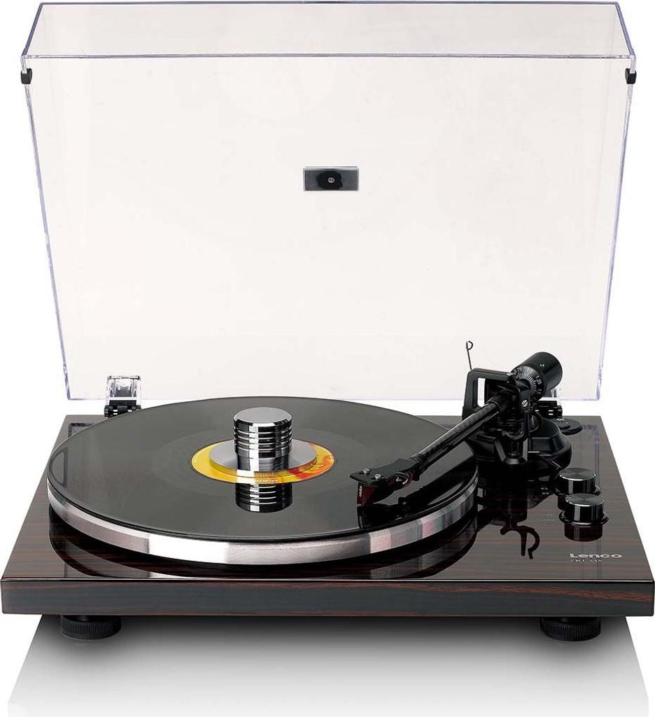 Lenco LBT-345WA - Plattenspieler mit Bluetooth und Ortofon 2M Red Tonabnehmer, inklusive verchromtem Plattenspielerstabilisator - Walnuss