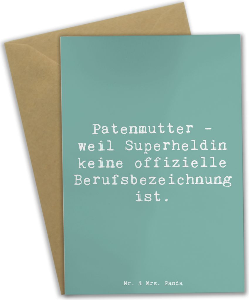 Mr. & Mrs. Panda Grußkarte Spruch Patenmutter Superheldin - Meeresbrise - Geschenk, Unterstützung, Dankbarkeit, Grußkarten, Geschenke für Paten...