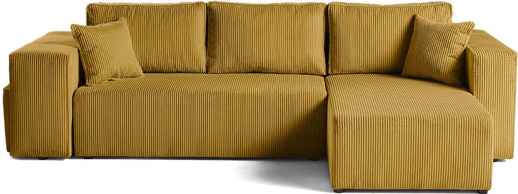 Best Möbel Topaze - 4-Sitzer Ecksofa beidseitig montierbar - Schlaffunktion und Bettkasten, Tablet und Poufs - aus Cordstoff , Gelb