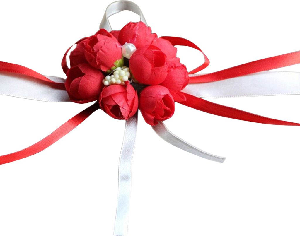Handgelenkblume Lebendes Muster gefälschter Perlenbandtuch hübsches Brautblumenarmband für Hochzeit-Rot