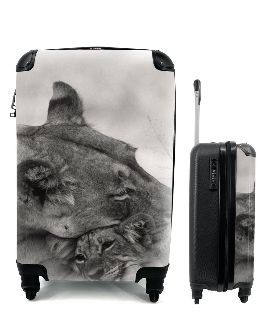 MuchoWow Koffer Handgepäck Trolley Rollkoffer Kleine Reisekoffer mit 4 Rollen - Löwin - Jungtier - Schwarz - Cabin Size < 55x40x23 cm & 55x40x2...