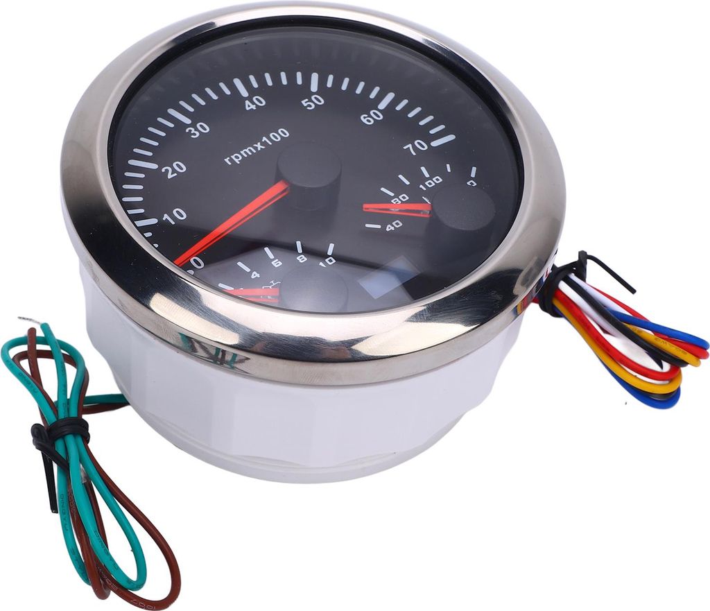 3-in-1 85-mm-Drehzahlmesser, Gleichstrom, 9 bis 32 V, 7000 U/min, 0 bis 10 bar, Öldruck, 40–120 °C, Wassertemperatur, 7-farbige Hintergrundbele...