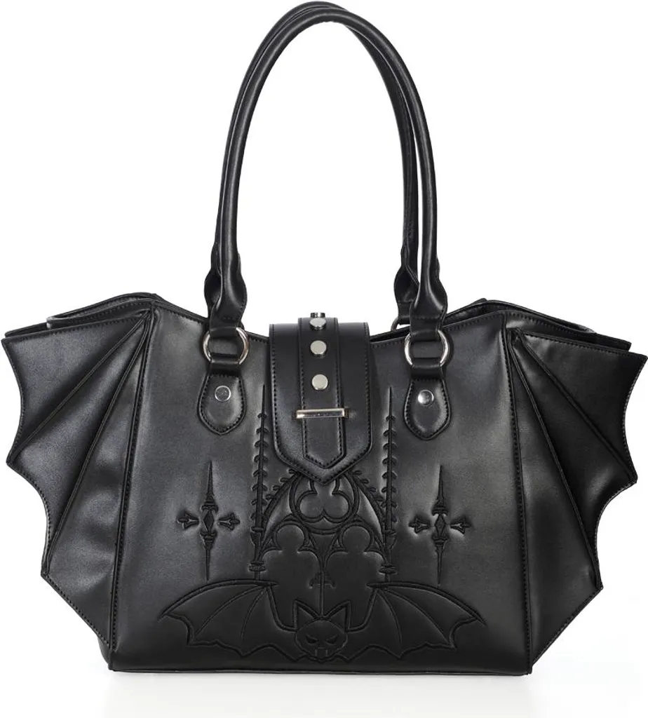 Sac à Main Chauve-souris avec Ailes Latérales et Finition Cuir Vegan Noir Mat