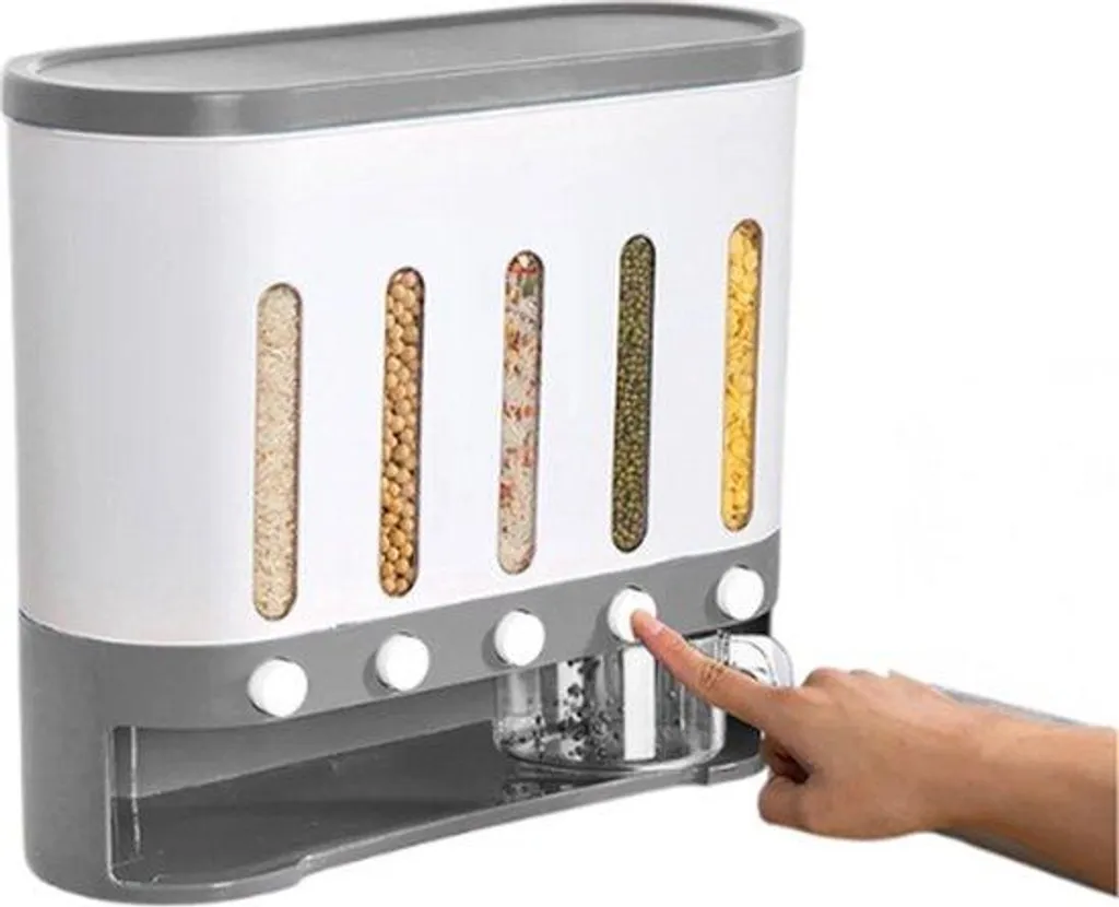 Distributeur mural anti-gaspillage pour céréales 5 bacs 9 kg hermétique