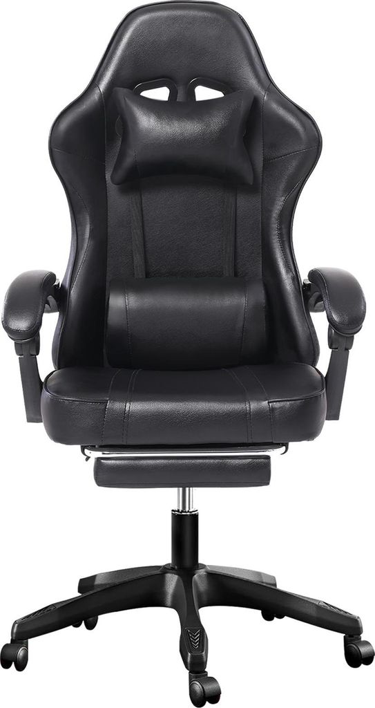 Ergonomischer Gaming-Stuhl mit Fußstütze, verstellbarer Bürostuhl mit Lendenwirbelstütze und 360°-Drehsitz, Videospielstühle aus Kunstleder