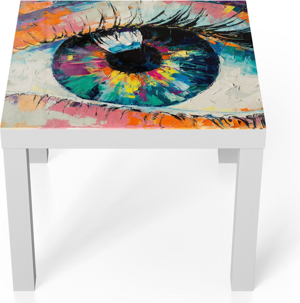 DEQORI Couchtisch 55x55 cm Weiß 'Auge in bunten Ölfarben' Glas Beistelltisch