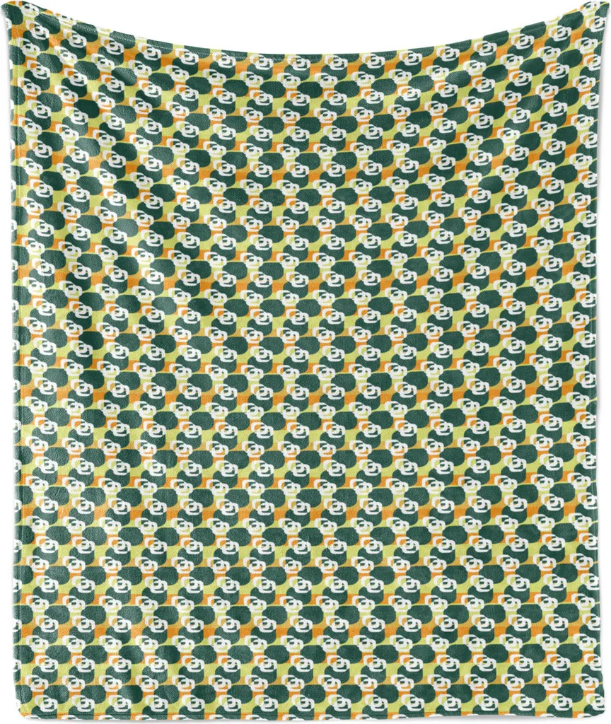ABAKUHAUS Coperta in morbido pile di flanella, stile geometrico rotondo, articoli in tonalità naturali, stagione estiva Elements, 175 x 230 cm, verde bosco multicolore