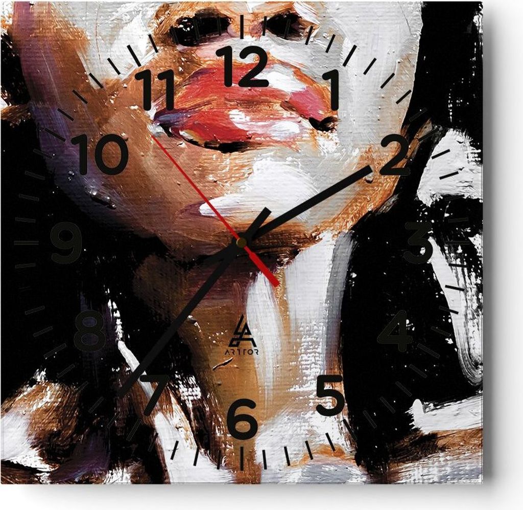 Wanduhr - Quadrat - Glasuhr - Öl Mund Frau - 40x40cm - Schleichendes Uhrwerk - Lautlos - zum Aufhängen bereit - Dekoration Modern - Wanddekoratio...
